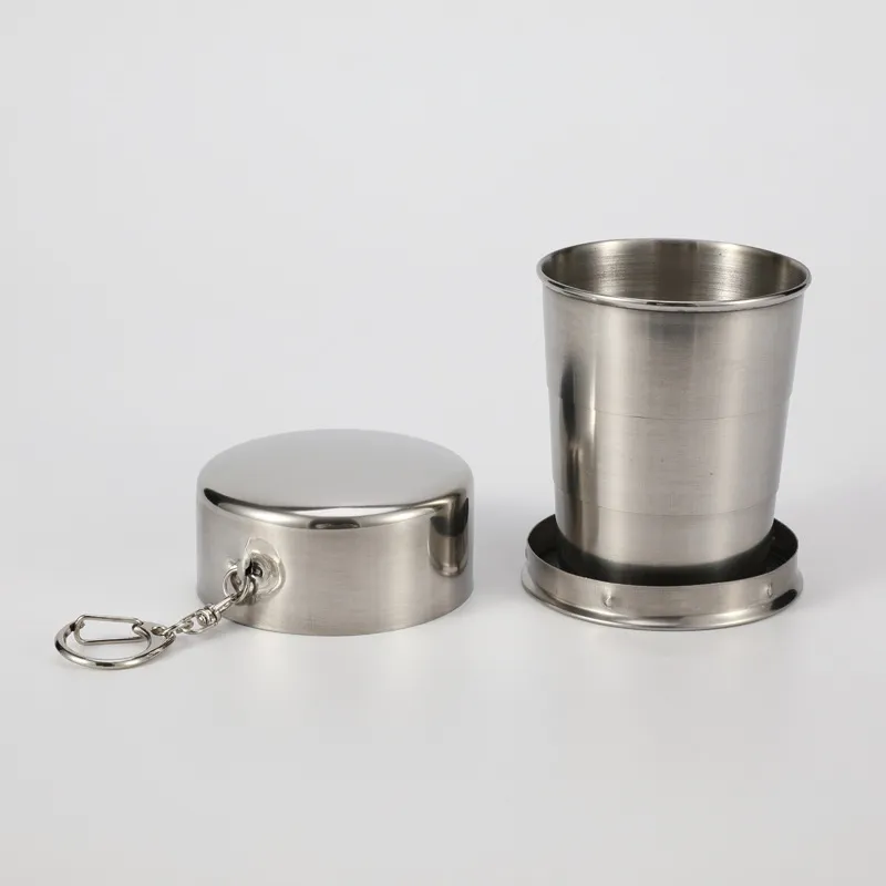 Outdoor camping portable portable travel cup stainless steel folding telescopic buckle cup camping metal tea making tea BH8642