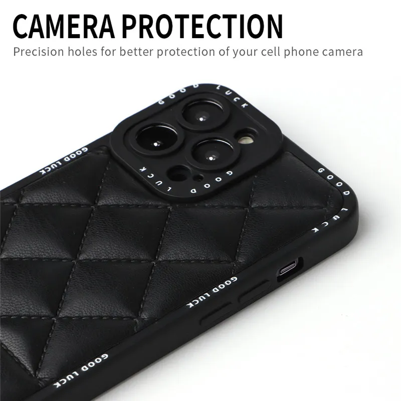 Luxury Leather Phone Cases For iPhone 11 12 13 /Pro/Max/Promax Shockproof Soft Diamond Grid Full Slim Thin Drop Protective Cover