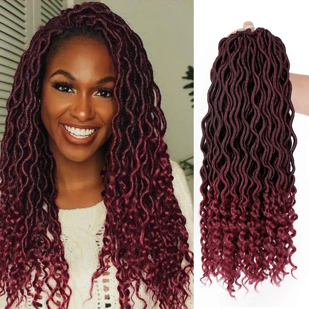 18" Goddess Faux Locs Crochet Hair Braids Wavy With Curly Ends Synthetic Hair Extensions Faux Locs Braiding Hair Afro Kinky Soft Dreadlocks