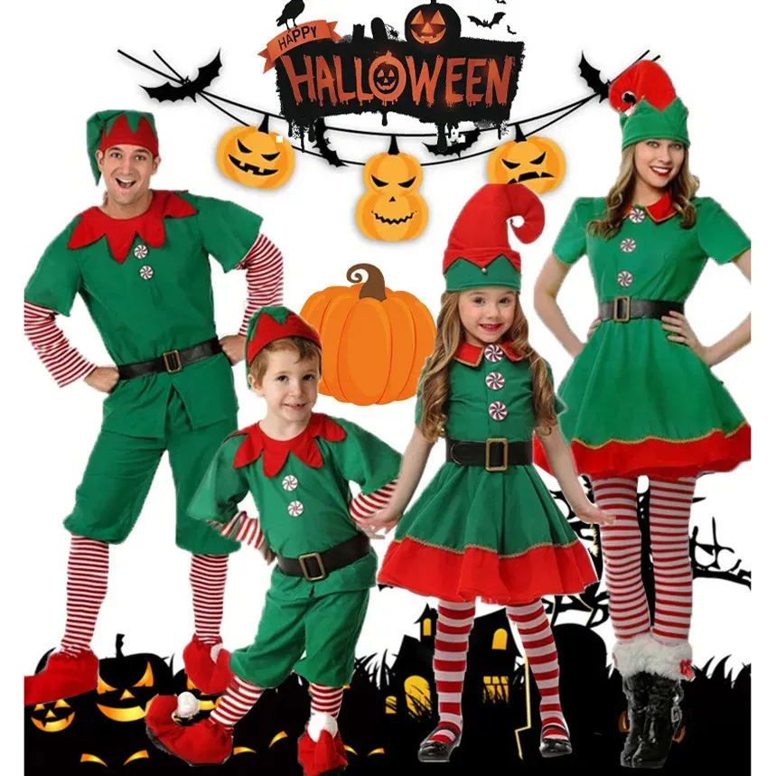 Passende Familien-Outfits für Jungen, Weihnachtselfen-Kleidung, Mädchen, Weihnachtsmann, grün, für Kinder und Erwachsene, Heim-Rollenspiel-Set 231115