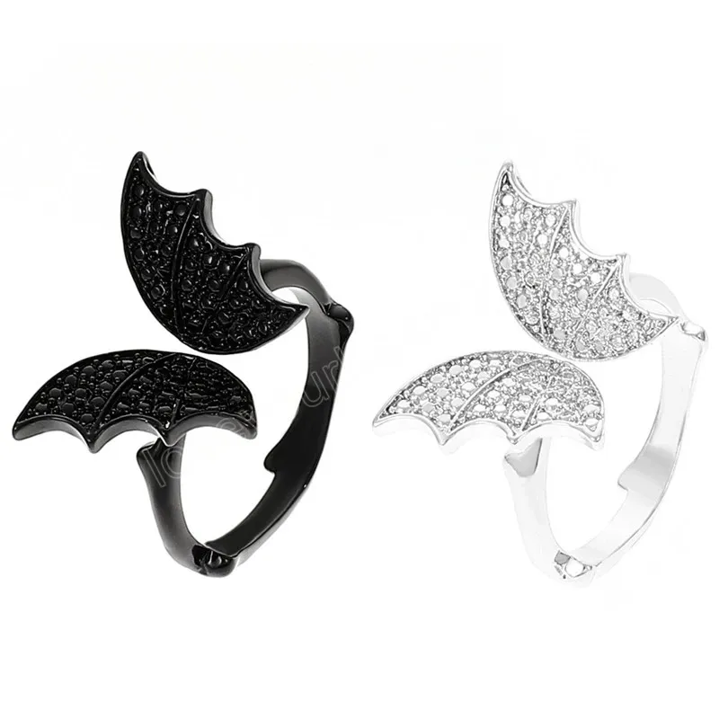 2023 VINTAGE GOTHIC Black Crystal Butterfly Pierścienie dla kobiet Koreańska biżuteria Regulowane akcesoria na imprezę Otwórz