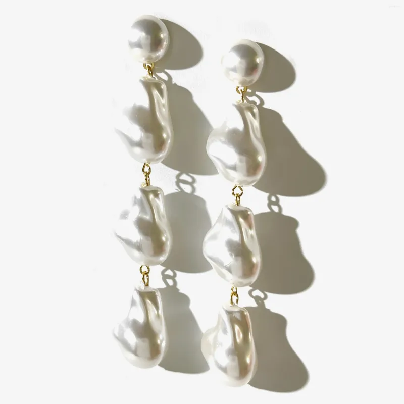 Dingle örhängen peri'sbox uttalande trippel stor barock pärla droppe för lady oregelbundna imitation pärlor hängande örhänge smycken bröllop