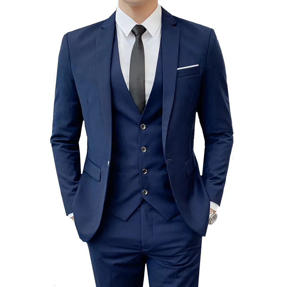 Herrenanzüge, Blazer, Business, Herren-Blazer für Trauzeugen, Hosen, Bräutigam, Hochzeitskleid, Bankett, einfarbig, Slim-Fit, Anzug, Jacke, Mantel, Weste, Hosen, Set, 3-teilig, 231116