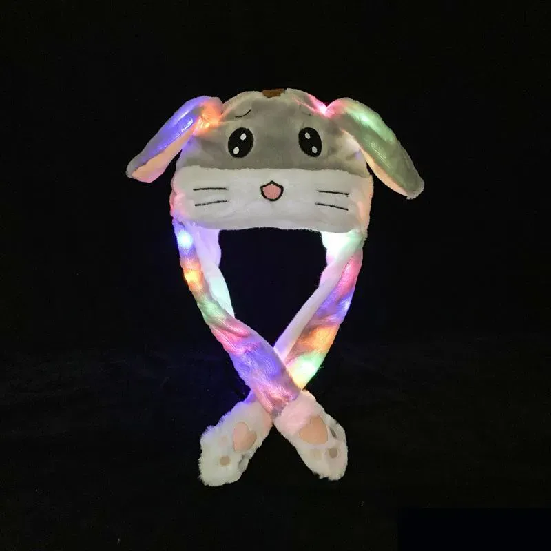 LED Ligh up Plush Moving Rabbit Hat Funny Glowing and Ear Moving Bunny Hat Cap for Women Girls Cosplay Christmas Party Holiday Hat