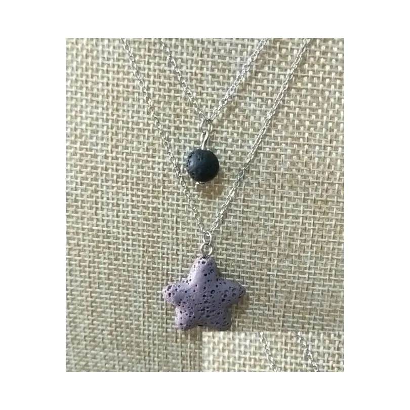 Pendant Necklaces Fashion Starfish Lava Stone Mtilayer Necklace Volcanic Rock Aromatherapy Essential Oil Diffuser For Women Dhgarden Dhm7R