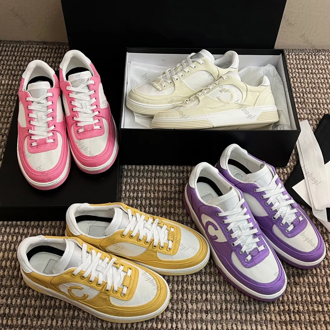 Designer Sneaker Femme Chaussures Tissu Coton Baskets Plateforme Chaussure Violet Blanc Beige Baskets De Luxe Skater Nouveau Printemps Taille 35-40