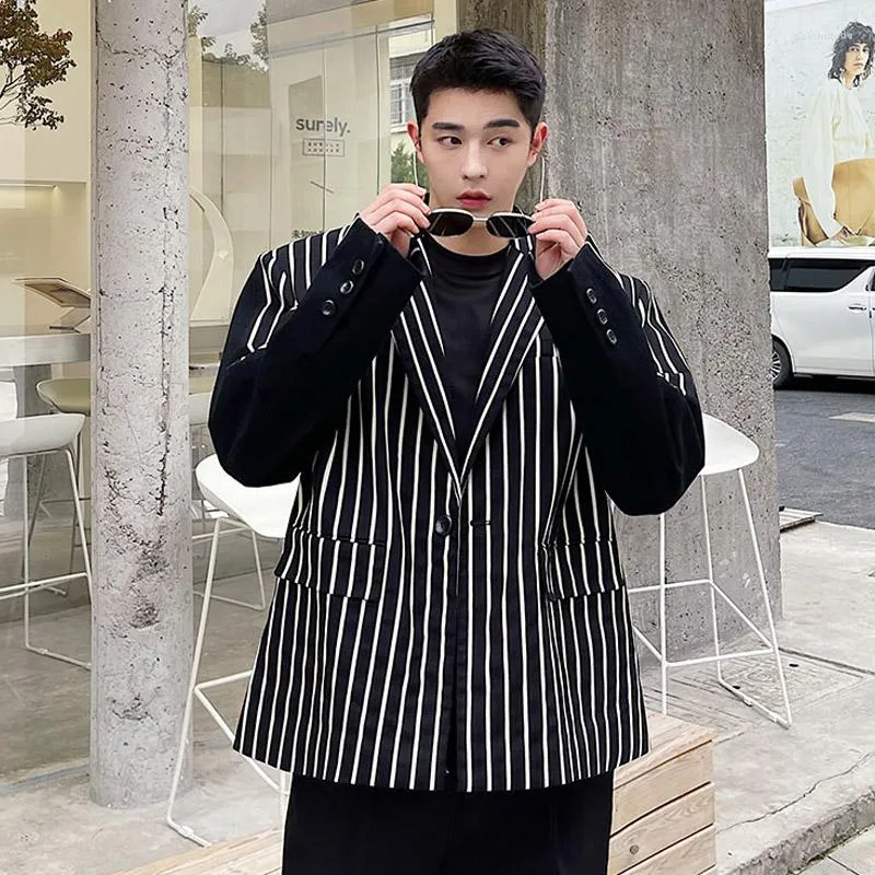 Ternos masculinos Black Stripe Splice Blazers homens Moda coreana Casual Soote solto jaqueta de streetwear masculino vestido de festa vintage Blazer Coat