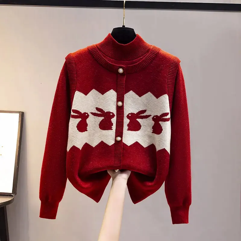 Suéteres femininos moda gola emendada falso duas peças suéteres roupas femininas inverno solto casual pullovers casuais tops 231116