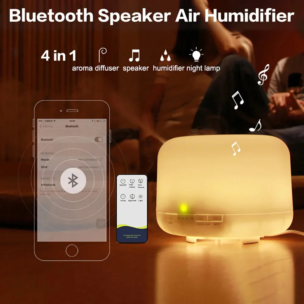 Other Home Garden Ultrasonic Cool Mist Humidifier Aroma Essential Oil Diffuser 7 Color Night Light with Bluetooth Music Ser Auto Shut Off 231116