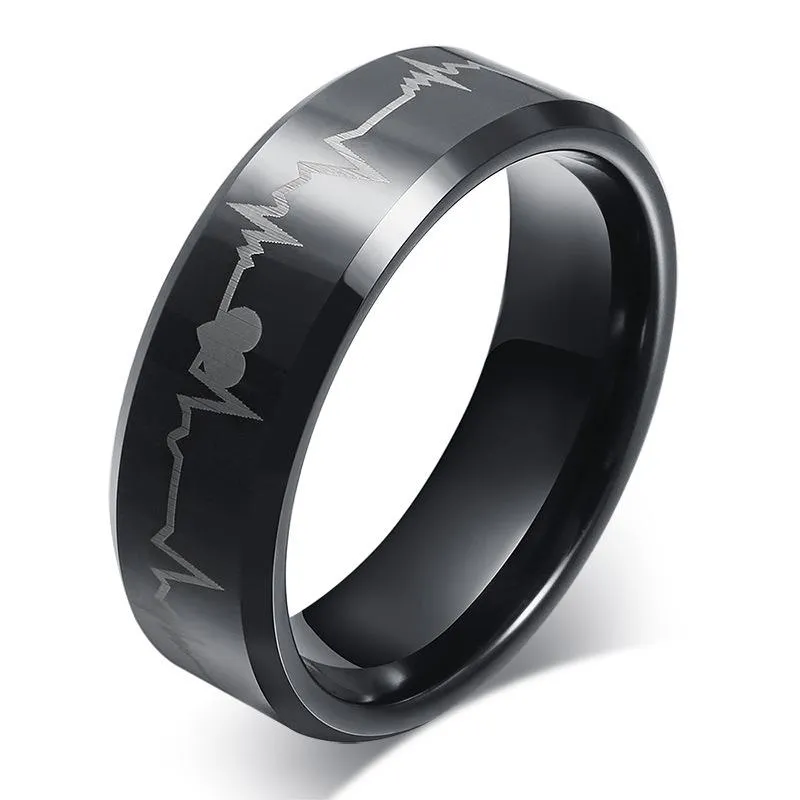 Anillos de boda Joyas Acero de tungsteno ECG Pareja Anillo Oro Amor Latido del corazón Par