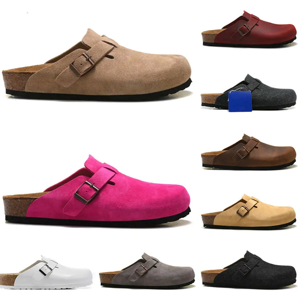 Luksusowy projektant Boston Clogs Summer Cork Flat Kapta Modna skórzana torba Głowa Pull Slajd Sandałów plażowych Sandałów Casual Buty Women Mens Arizona Mayari Rise