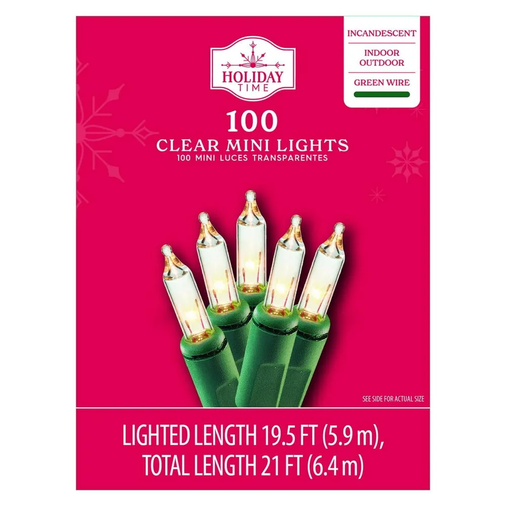 Holiday time clear mini lights green wire deals