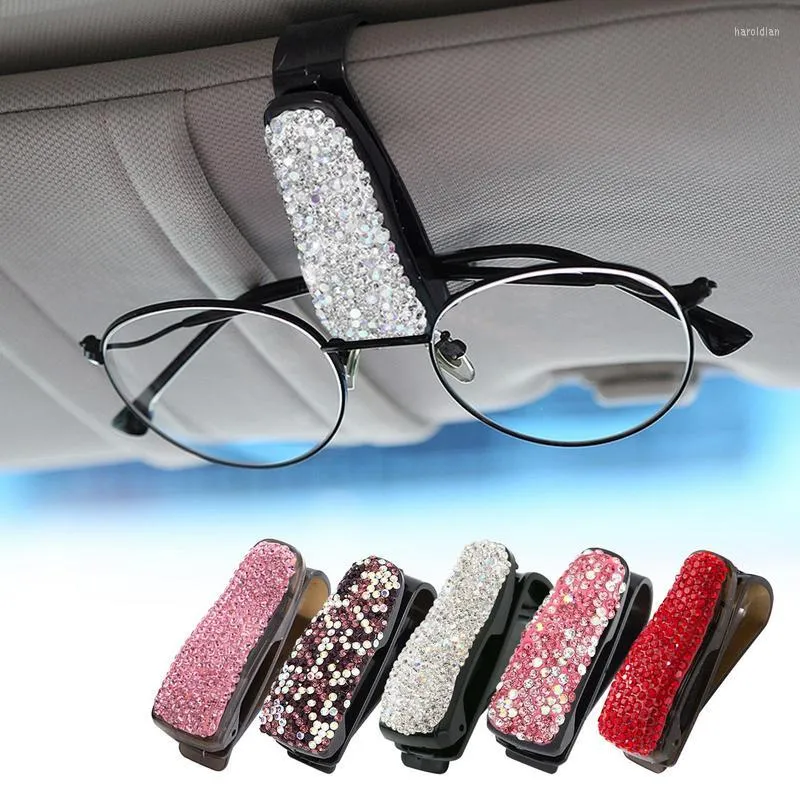Accessori interni Porta occhiali con diamanti per auto Visiera parasole per auto Supporto per occhiali da sole Clip di fissaggio per occhiali automobilistici con biglietto