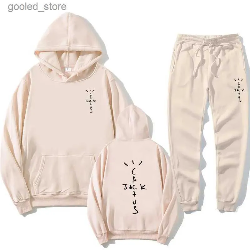 Men's Tracksuits Cactus Jack Fashion Men's Oversized Hoodie Sweater + Pants 2-piece Set Men's Casual Jogging Sportswear Suit Men's Sportswear Q231117