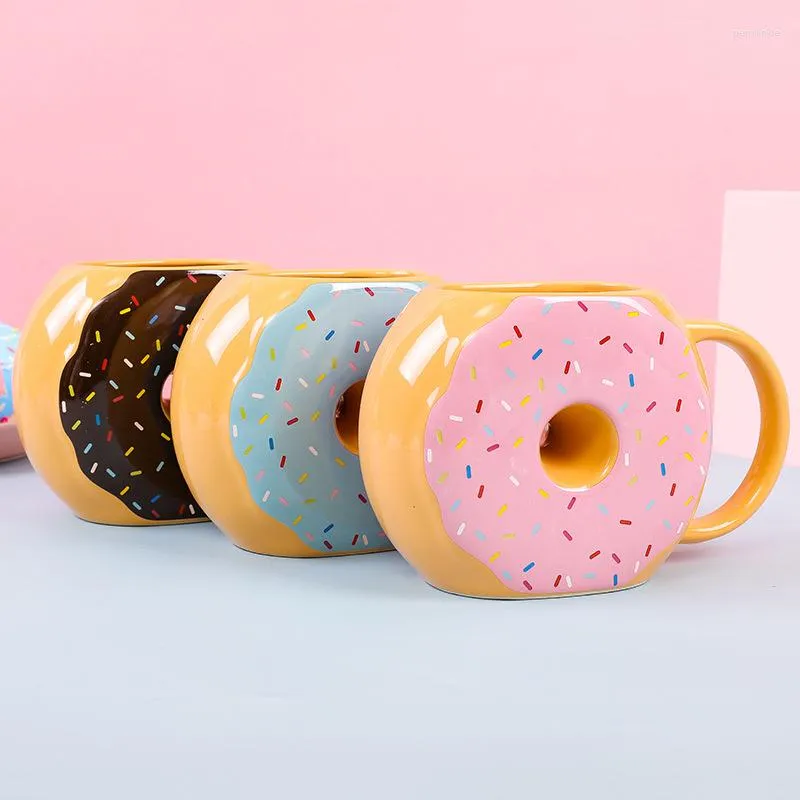 Mugs Cute Doughnut Ceramic Cup Creative Donut Coffee Mug Bread Keller Biscuits Milk Drinkware 500ml