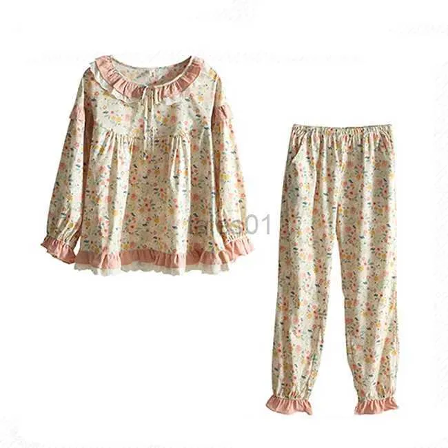 Schlaf-Lounge-Set für Damen, süße Pyjama-Sets mit floraler Spitze. Vintage-Pyjama-Set mit langen Ärmeln für Damen und Mädchen, Prinzessinnen-Pyjama-Set. Blumen-Schlaf-Loungewear-Nachtwäsche zln231116