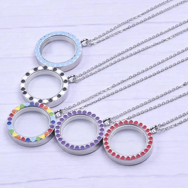 Pendant Necklaces Round Enamel Floating Charm Locket For Women Men Jewelry Stainless Steel Lockets Screw Necklace Chain On Neck