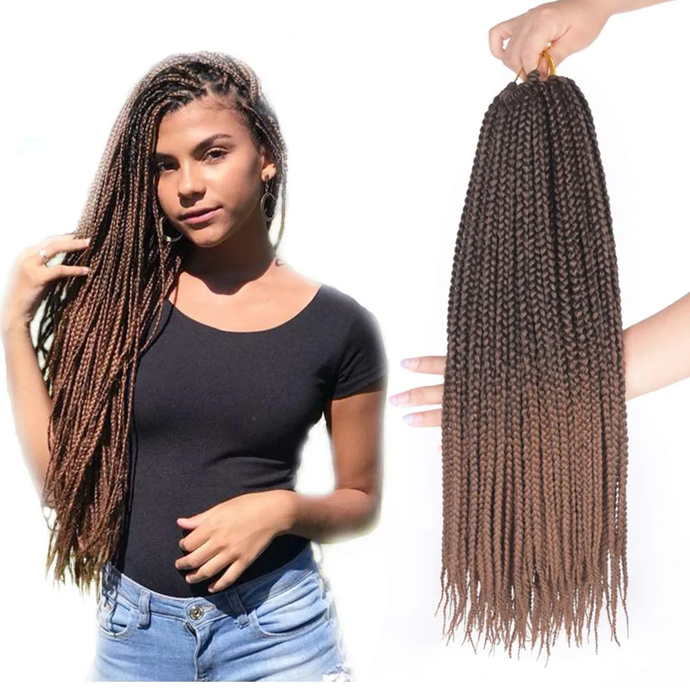 Ombre Brown Box Braid Crochet Hair 3X Medium Box Braids, 18 Inch