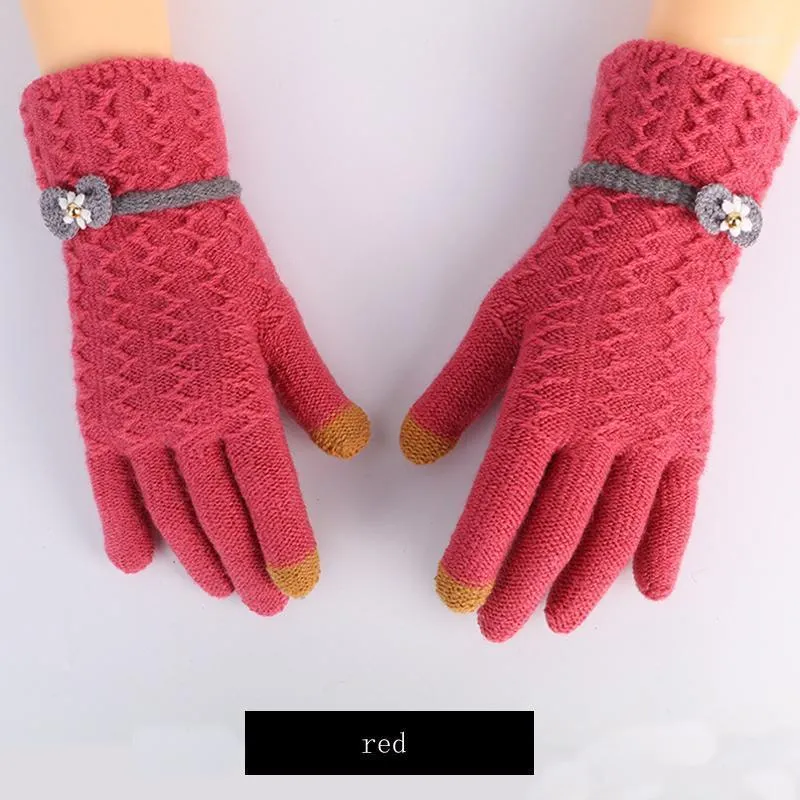 Cinq doigts gants automne et hiver mode fille Jacquard tricoté femmes laine chaude couleur unie fendu Finger1