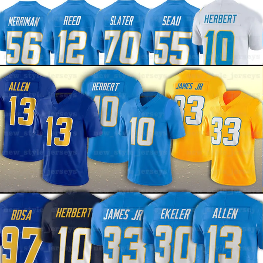 10 Justin Herbert Football Jersey Los Angeleses Chargeres Joey Bosa Keenan Allen Derwin James Quentin Johnston Austin Ekeler J.C. Jackson