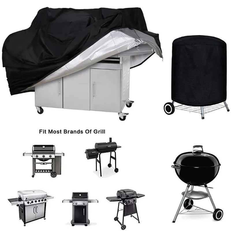 BBQ Tools Accessories Cover Outdoor Dust Waterproof Weber Heavy Duty Grill Rain Protective Outdoor Barbecue Cover Round BBQ Grill Black 230414