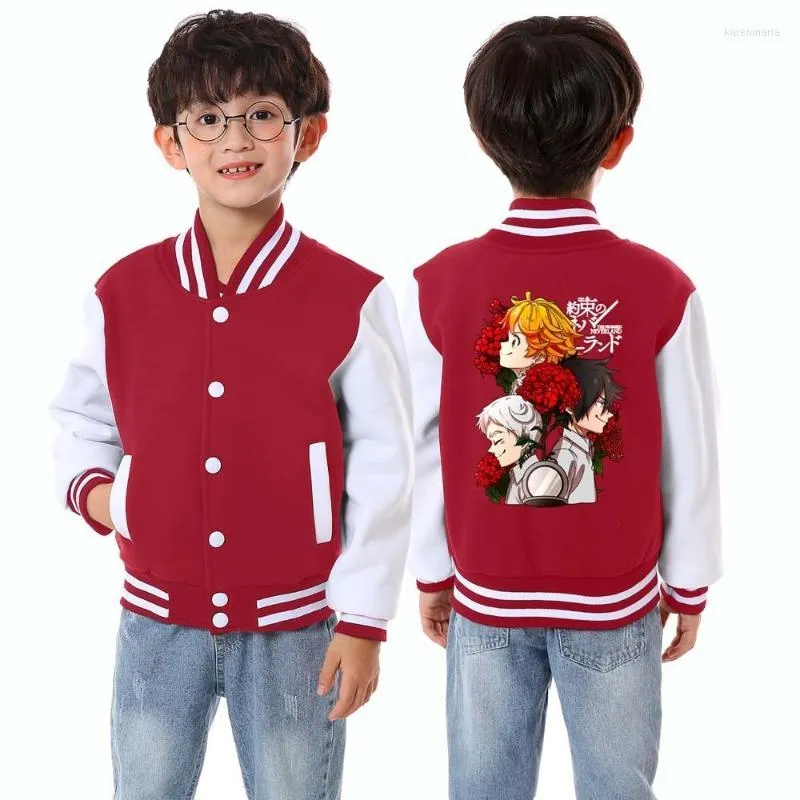 Jackets masculinos O prometido Neverland Baseball Kids Boys Girls Cardigan Casual Sweethirts