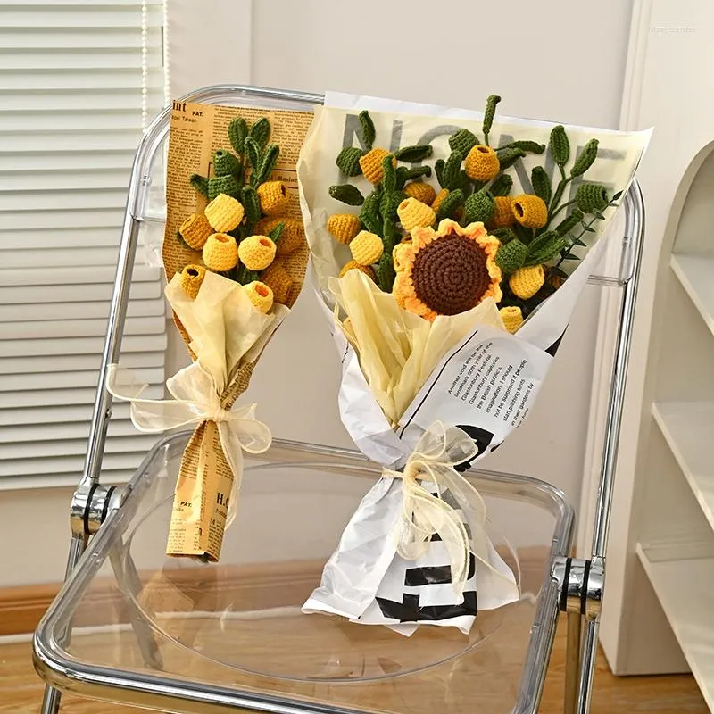 Decoratieve bloemen Handgemaakte haakbloem Bloem Zonnebloem Fake Bouquet Bruiloft Decoratie Artificial Home Ornament Teacher's Day Cadeau