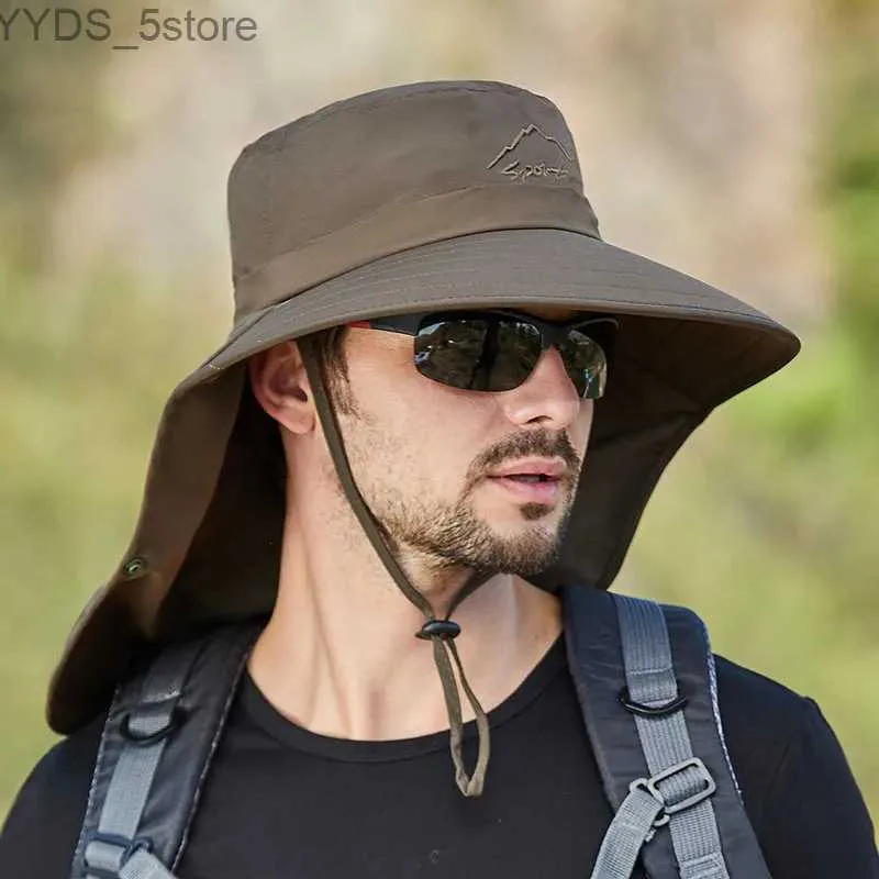 Mens UV Protection Wide Brim Hiking Bucket Hat With Neck Flap