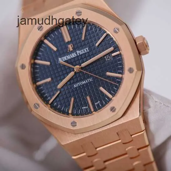 AP Swiss Luxury Watch Ap Royal Oak 15400or Мужские часы 18-каратное розовое золото с синим циферблатом Автоматические механические швейцарские знаменитые часы Роскошные золотые часы Полный комплект Диаметр 41 мм