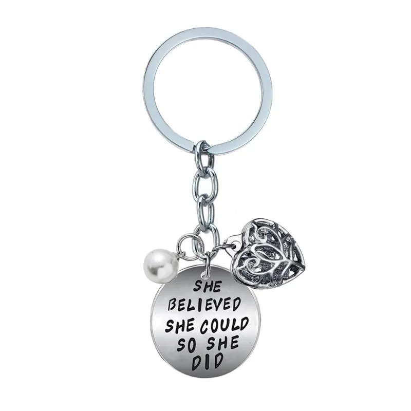 Keychains She Believed Se Could So Did Gifts For Her Keychain Women Jewelry Inspirational Girls Keyring Key Ring Stainless Steel