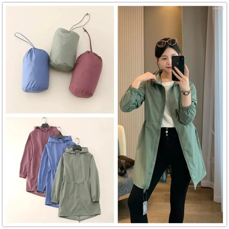 Women's Trench Coats ETJ 2023 Autumn And Winter Coat For Women Windproof Waterproof Drawstring Waist Hoodie 3 Colors Optional