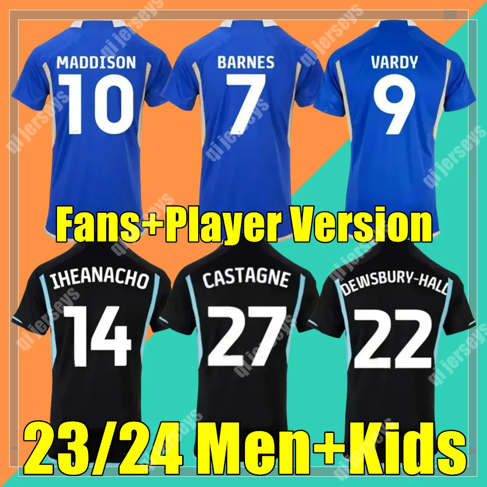 23 24 Maillots de football de Leicester BARNES Tielemans à domicile Vardy Maddison Iheanacho Daka Ayoze Ndidi Faes City Accueil 2023 2024 Vardy Football Uniformes Hommes Kit Kdis