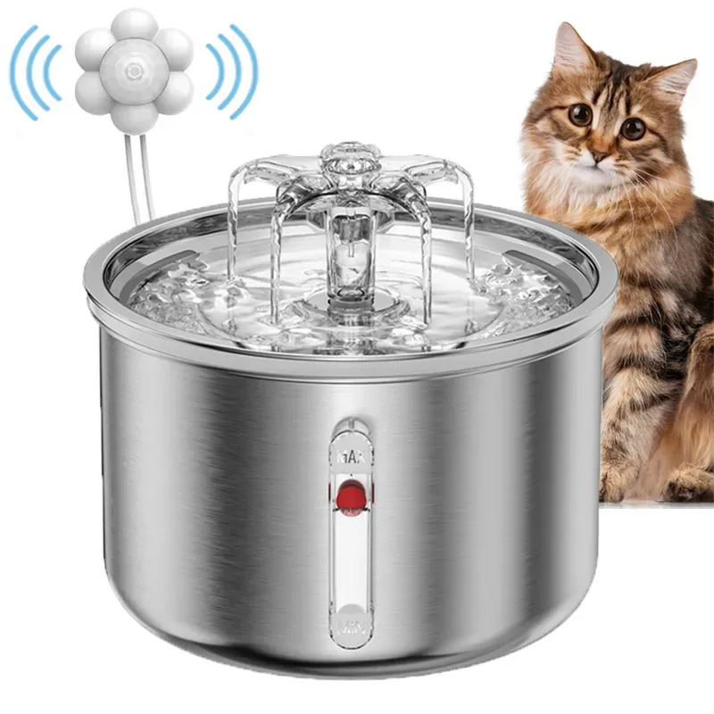 Dog Bowls Feeders Pet Rostfritt Steel Intelligent induktion Fountain Flower Cat Water Dispenser Visual Level Automatic Dispenser 231116