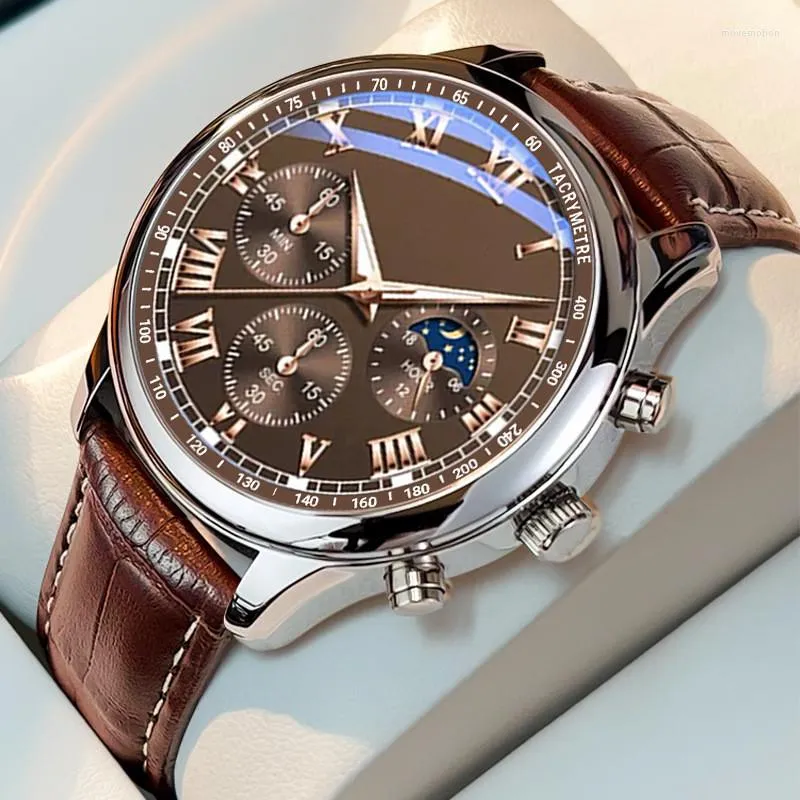 Armbandsur 2023 Herrklockor Top Brown Leather Casual Quartz Watch Men's Sport Clock Business Relogio Masculino
