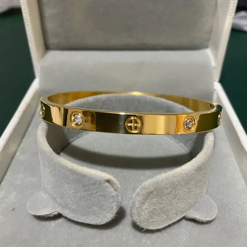 Bangle Design Gold Color Zircon och Cross Nut Nail Armband Gold Bangle For Woman Rostfritt stål Skruvmärke SMycken 231116