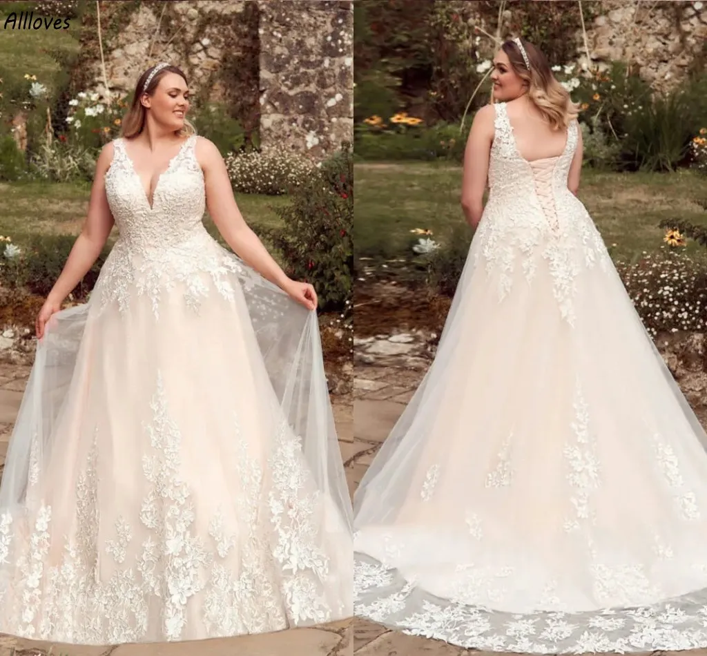 Свадебные платья больших размеров с глубоким V-образным вырезом и гламурными кружевными аппликациями, свадебные платья в стиле бохо, садовый корсет сзади, со шлейфом, прием невесты, Vestidos De Novia CL2935