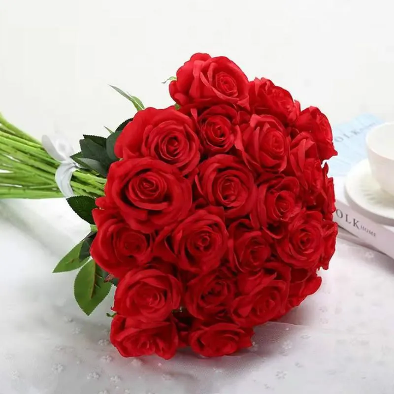 Dekoratif çiçek çelenkleri 50 cm kısa büyük yapay güller şube düğün ev dekorasyon pazen kumaş sevimli pembe sahte el sanatları parti dekor