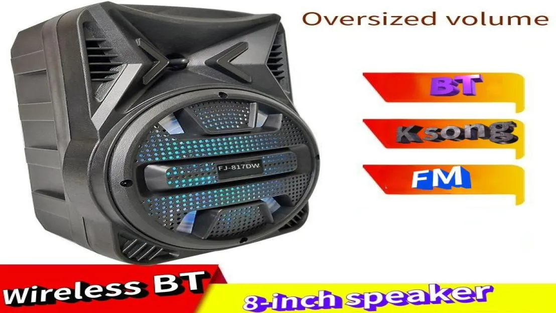 Przenośne głośniki 8 -calowe bezprzewodowe Bluetooth Compatybilne głośnik wielka moc stereo subwoofer ciężki pudełko na dźwięk basu MIC FM Radi7626416