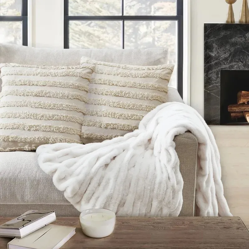 Ivory fur throw pillows sale