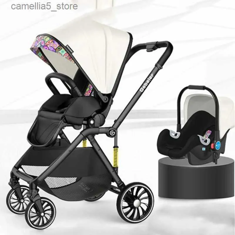 Kinderwagens# Hoge Landschap Kinderwagen 3 in 1 Luxe Kinderwagen Set Pasgeboren Baby-autozitje Trolley Opvouwbare schokabsorptie babykinderwagen Q231116