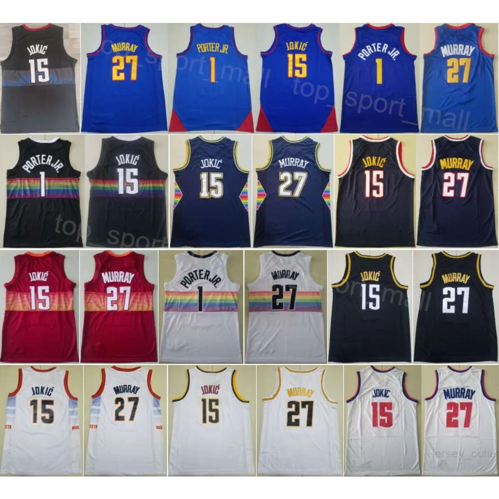 Stitch City Basket Michael Porter Jr Maglie 1 Uomo Jamal Murray 27 Guadagnato Team For Sport Fans Association Traspirante Nero Viola Bianco Rosso Blu navy Colore Buono