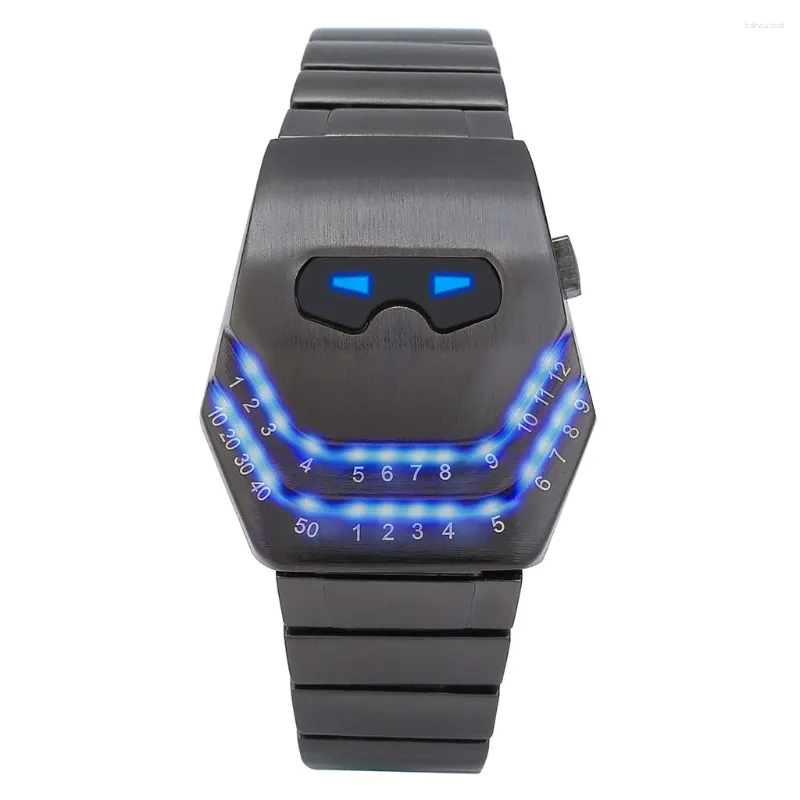 Wristwatches Cool Fashion Snake Face Dial Steel Belt Watch For Men Blue Analog Digital Electronic Sports Watches Reloj Hombre