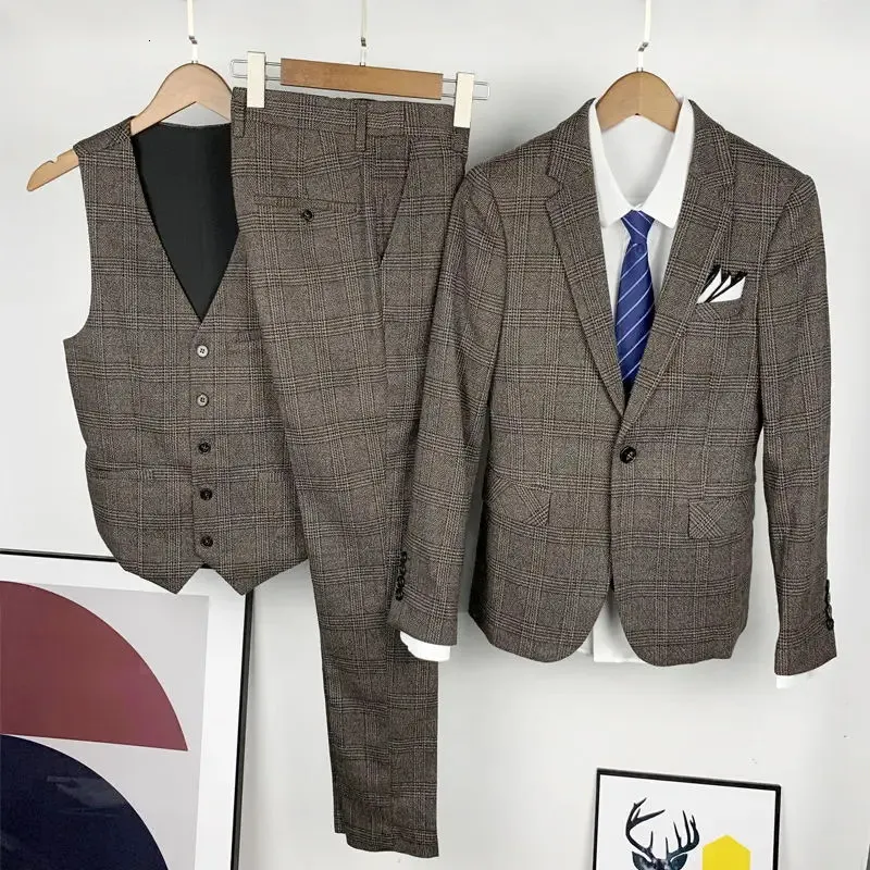 Ternos Masculinos Blazers Boutique S-7XL Blazer Colete Calças Terno Masculino Moda Negócios Estilo Italiano Vestido Elegante Cavalheiro Formal Terno de 3 Peças 231116