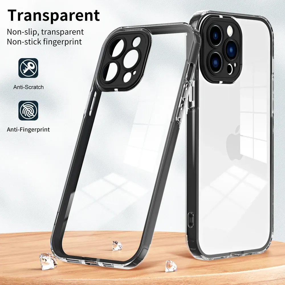 3 in 1 Clear TPU Airbag Phone Case For iPhone 15 14 13 12 11 Pro Max X XS XR 14Pro 13Pro Candy Color Camera Lens Protector Rugged Shockproof Back Cover