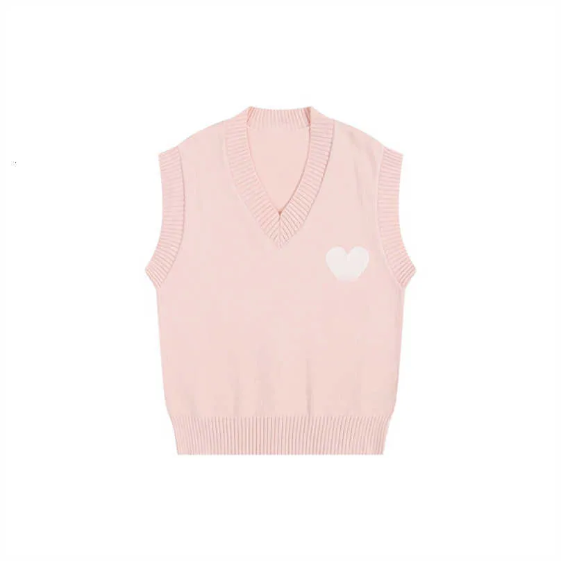 Amis Sweater Paris Fashion Jersey de punto con cuello en v Chaleco sin mangas Sudor 2023 Otoño Invierno Am i Heart Coeur Love Jacquard Amisweater 8x3v