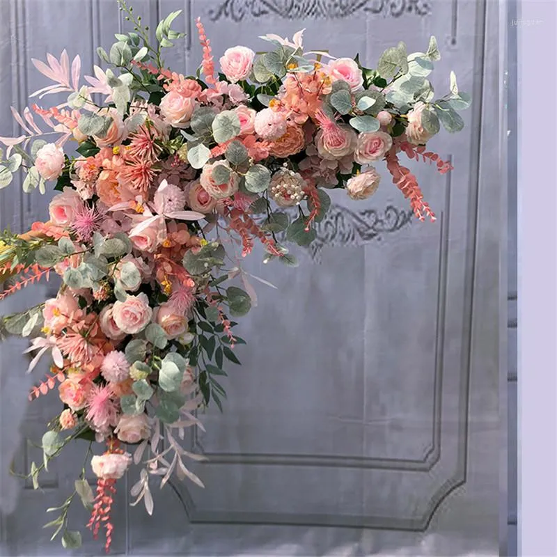 Fleurs décoratives 1 pièces 100cm Style nordique bricolage décor de scène de mariage fleur artificielle arc en soie coloré Rose pivoine plante Design mur