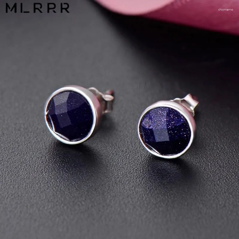 Boucles d'oreilles mlrrr sterling 925 bijoux en argent Simple Blue Sable Stones Round Forme pour les femmes et l'homme