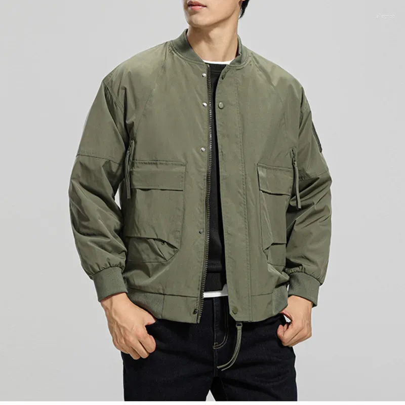 Men's Jackets Men Solid Baseball Collar Workwear Long Sleeve Zipper Casual Crop Coats Streetwear Stylish Versatile Outerwear