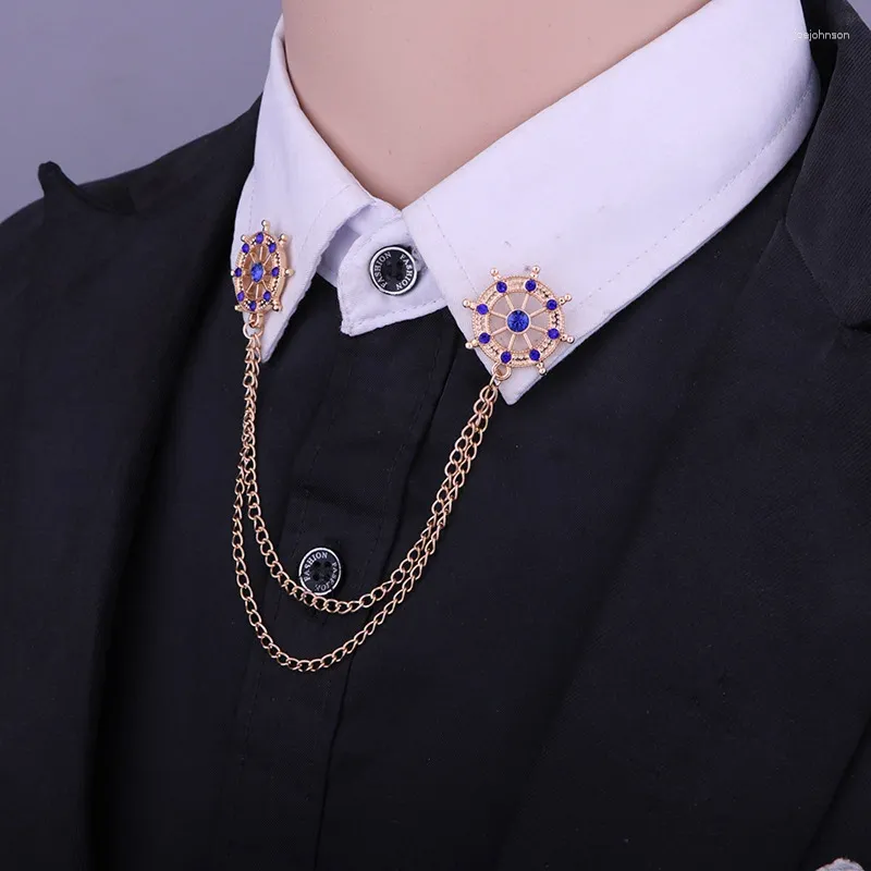Brooches Vintage Rudder Metal Rhinestone Mens Tassel Brooch Pins Shirt Collar Chain Lapel Pin Vacation Wedding Accessories From 9 46 DHgate