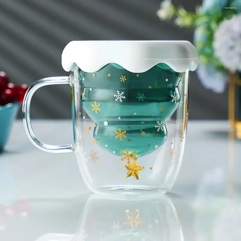 Wijnglazen 300ML Dubbel Gelaagd Glas Kerstboom Sterrenhemel Koffiemok Thermische Isolatie Ontbijt Melk Cup Kinderen Gift